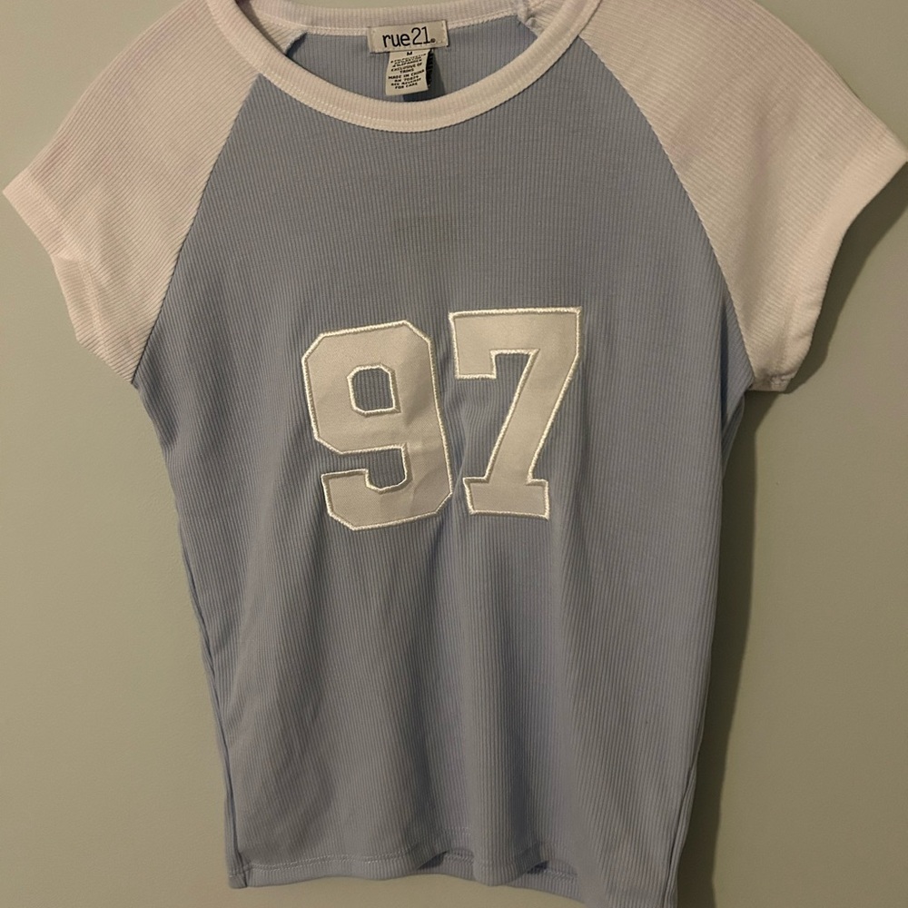 Blue and white Rue 21 baby tee